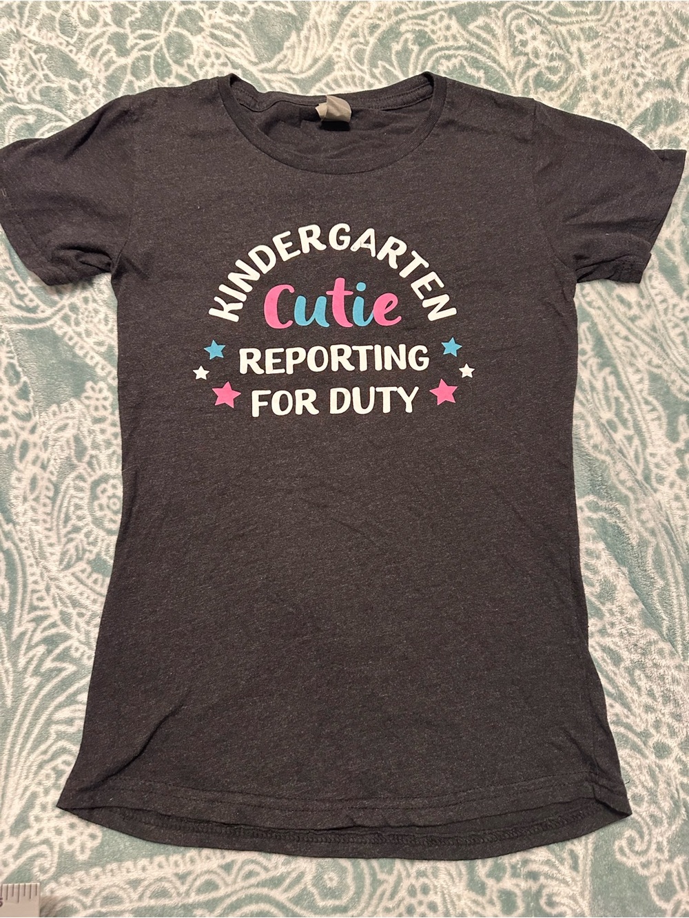 Kindergarten Cutie Reporting for Duty Girls' Charcoal Graphic Tee School